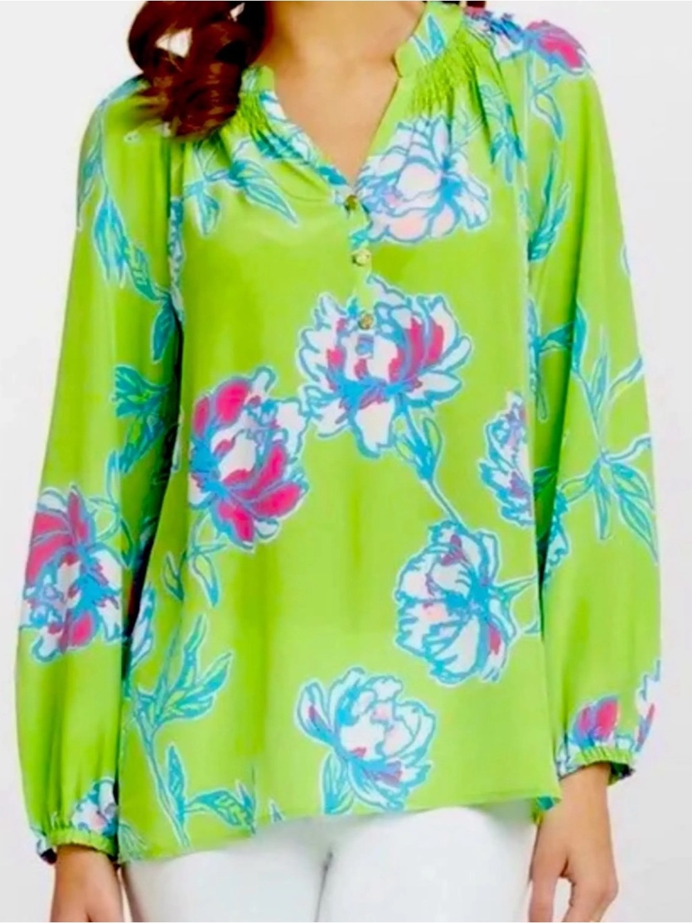 Lilly Pulitzer Elsa Silk Blouse Tossed Green